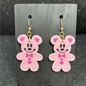 Pink Mickey Valentine Gingerbread Earrings